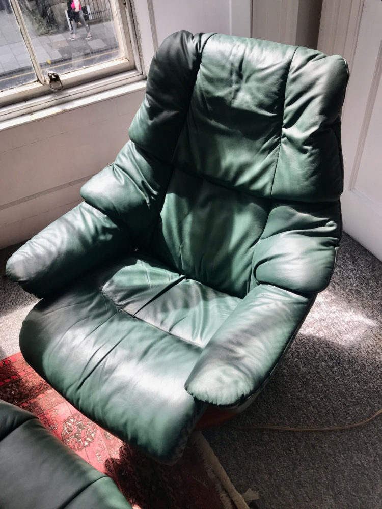 Stressless Forest Green Recliner Armchair with Stool
