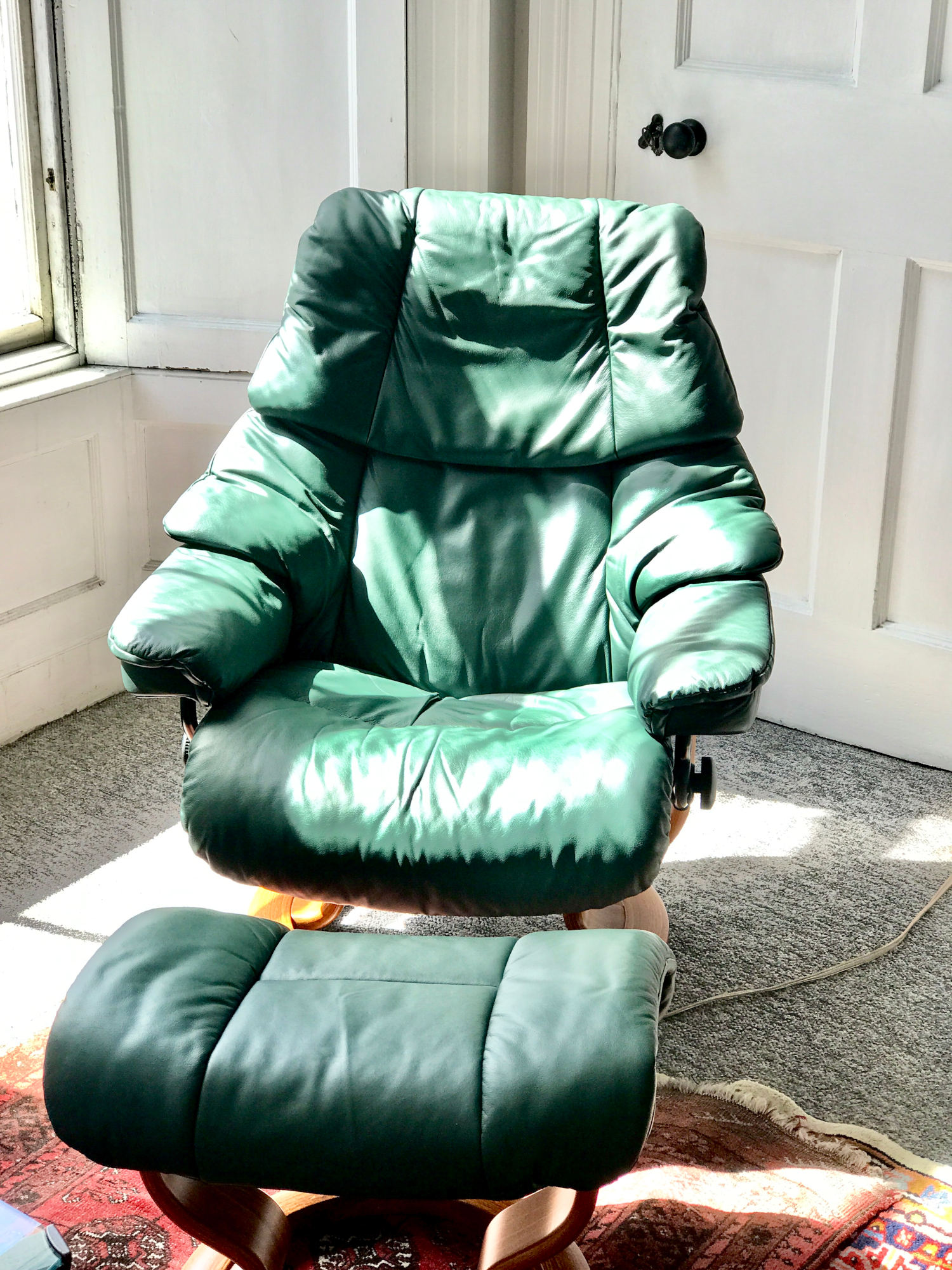 Stressless Forest Green Recliner Armchair with Stool
